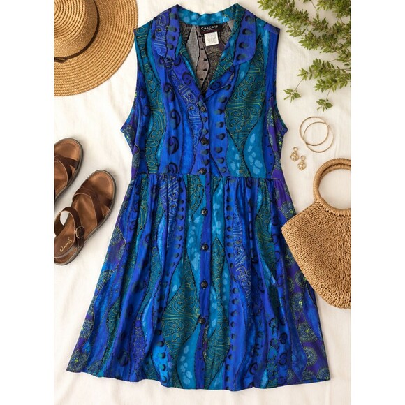 Cascais California Dresses & Skirts - Vintage Cascais California Dress Size 16 Blue Abstract Paisley Sleeveless USA